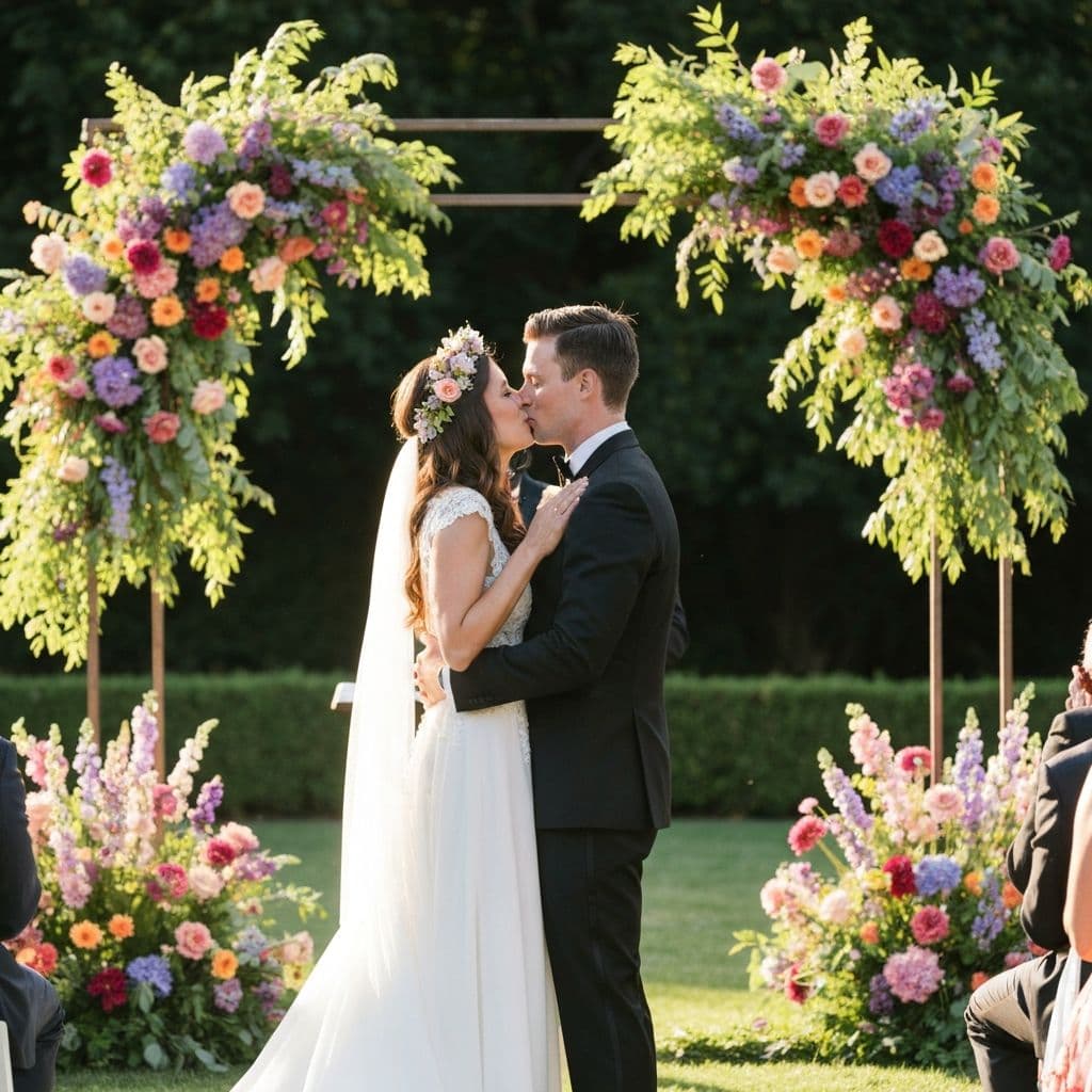 Glückliches Brautpaar beim Kuss